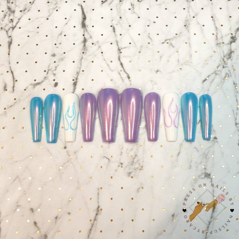 Pink & Blue Mermaid Effect - Press On Nails Long Ballerina von pressonsbycaro