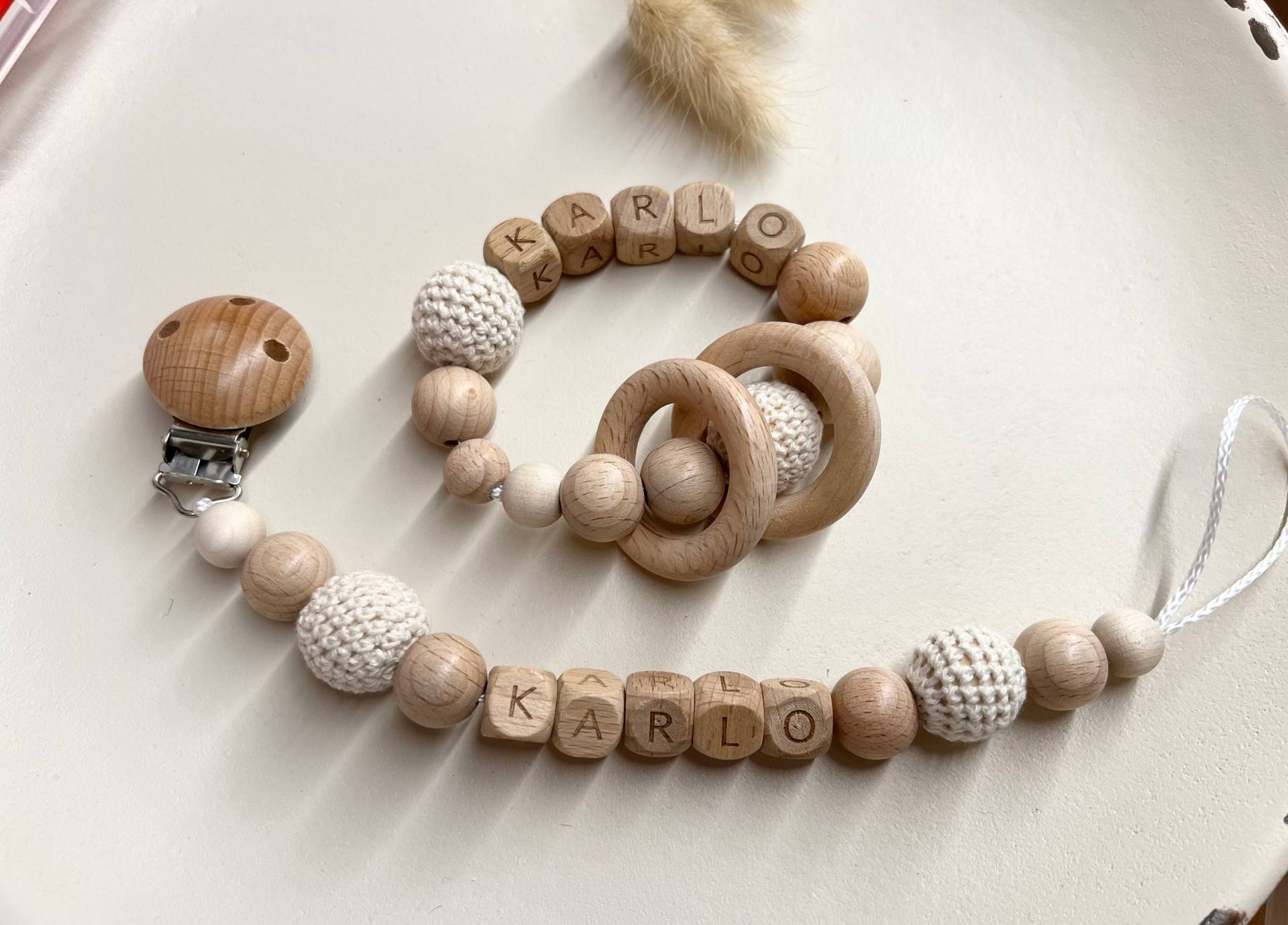 Geschenkset| Schnullerkette Mit Name | Greifling Holz Geschenkset| Schnullerkette Mit Name | Greifling Holz von prettylittleJeMa