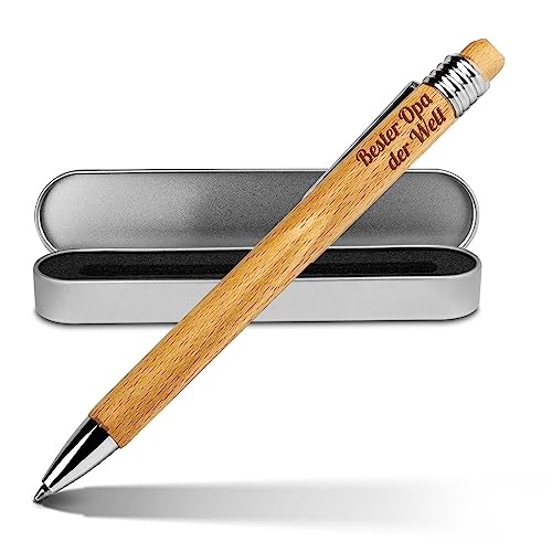 printplanet Kugelschreiber mit Namen Bester Opa der Welt - Gravierter Holz-Kugelschreiber inkl. Metall-Geschenkdose von printplanet