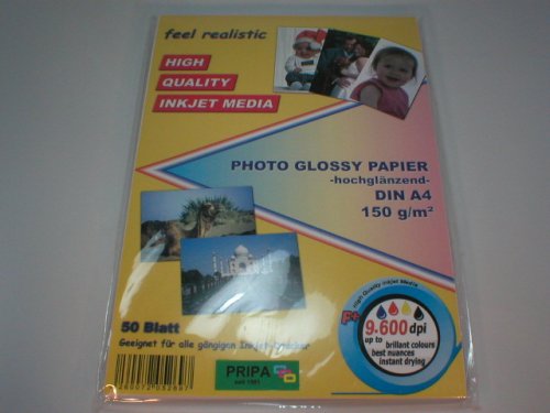 100 Blatt Fotopapier DINA4, 210g/qm, glossy (glaenzend) hochauflösend, fuer InkJet Drucker (Tintenstrahldrucker). von pripa