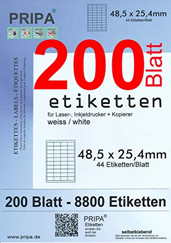 PRIPA - Amazon FBA Versand Etiketten 48,5 x 25,4 mm - 44 Stück auf A4, 200 Blatt DIN A4 selbstklebend = 8.800 Etiketten PRIPA - Amazon FBA Versand Etiketten 48,5 x 25,4 mm - 44 Stück auf A4, 200 Blatt DIN A4 selbstklebend = 8.800 Etiketten von PRIPA