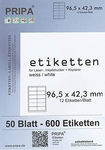 pripa Etikett 96,5 x 42,3 mm Format - 50 Blatt DIN A4 - selbstklebendes Etikett (50) von pripa
