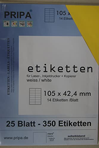 pripa - Etiketten 105 x 42-14 Stueck auf A4-25 Blatt - gelb - DIN A4 Selbstklebende Etiketten 3653 pripa - Etiketten 105 x 42-14 Stueck auf A4-25 Blatt - gelb - DIN A4 Selbstklebende Etiketten 3653 von pripa
