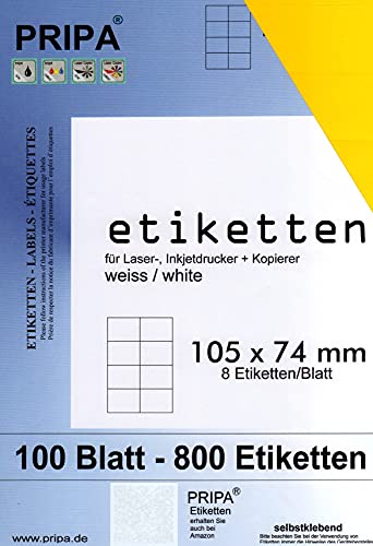 pripa - Etiketten 105 x 74-8 Stueck auf A4-100 Blatt - gelb - DIN A4 Selbstklebende Etiketten 3427 pripa - Etiketten 105 x 74-8 Stueck auf A4-100 Blatt - gelb - DIN A4 Selbstklebende Etiketten 3427 von pripa