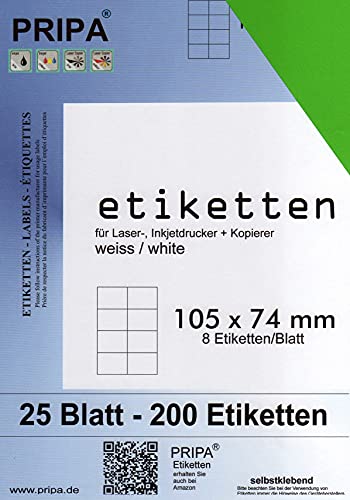 pripa - Etiketten 105 x 74-8 Stueck auf A4-25 Blatt - grün - DIN A4 Selbstklebende Etiketten 3427 von pripa
