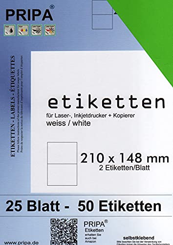 pripa - Etiketten 210 x 148-2 Stueck auf A4-25 Blatt - grün - DIN A4 Selbstklebende Etiketten 3655 von pripa