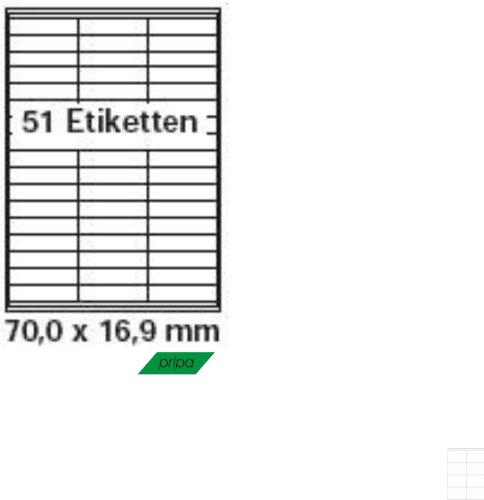 pripa - Etiketten 70 x 16,9 mm - 51 Stueck auf A4-200 Blatt DIN A4 selbstklebende Etiketten 3420 von pripa