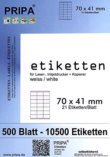 pripa - Etiketten 70 x 41 mm - Großpackung - 500 Blatt DIN A4 selbstklebende Etiketten 3481 pripa - Etiketten 70 x 41 mm - Großpackung - 500 Blatt DIN A4 selbstklebende Etiketten 3481 von pripa