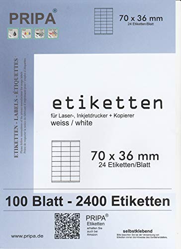 pripa Etikettenformat 70 x 36 mm 100 Blatt DIN A4 Selbstklebende Etiketten von pripa