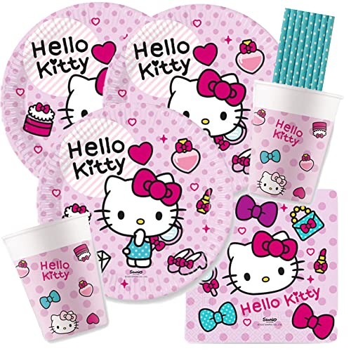 procos/spielum 44- teiliges Party-Set Hello Kitty Teller Becher Servietten Trinkhalme für 8 Kinder von procos/spielum