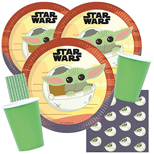 procos/spielum 44-teiliges Party-Set - Star Wars Mandalorian - Teller Becher grün Servietten Trinkhalme für 8 Kinder von procos/spielum