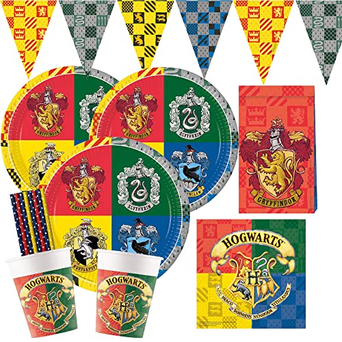procos/spielum 53-teiliges Party-Set - Harry Potter - Teller Becher Servietten Wimpelkette Partytüten + Papiertrinkhalme für 8 Kinder von procos/spielum