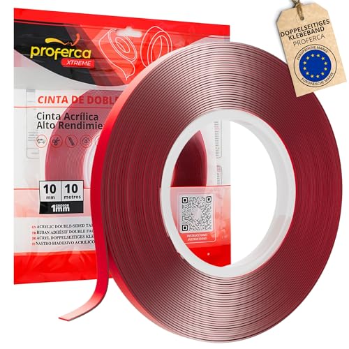 proferca Doppelseitiges Klebeband Extra Stark Xtreme 10mm x 10 Meter | Transparentes Nano Tape für Innen & Außen | Klebeband Doppelseitig Extra Stark von proferca