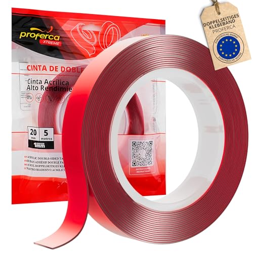 proferca Doppelseitiges Klebeband Extra Stark Xtreme 20mm x 5 Meter | Transparentes Nano Tape für Innen & Außen | Klebeband Doppelseitig Extra Stark von proferca