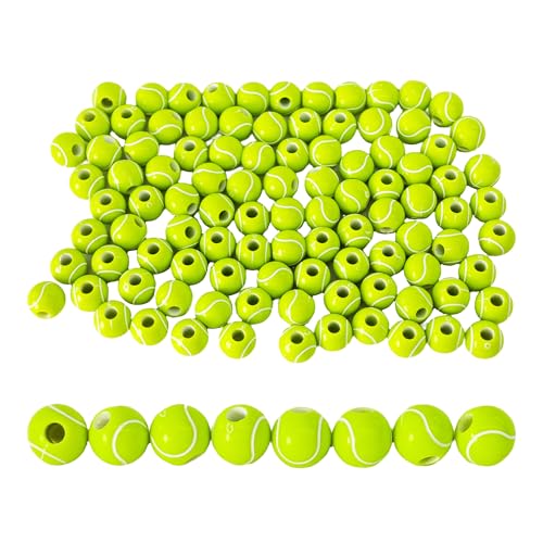 pson 100 Stück 12 mm Tennisball-Perlen, Acryl-Sport-Abstandshalter, lose Perlen für Schmuckherstellung, DIY-Halskette, Armband, Schlüsselanhänger, Basteldekorationszubehör (Tennisball-Stil) von pson
