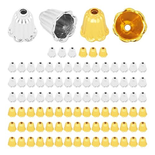 pson 100 Stück Blumen-Perlenkappen aus Legierung, Blumen-Abstandshalter, Endkappen für DIY-Ohrringe, Armbänder, Quasten und Bastelzubehör (Gold, Silber) von pson