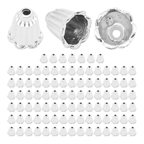 pson 100 Stück Blumen-Perlenkappen aus Legierung, Blumen-Abstandshalter, Endkappen für DIY-Ohrringe, Armbänder, Quasten und Bastelzubehör (Silber) von pson
