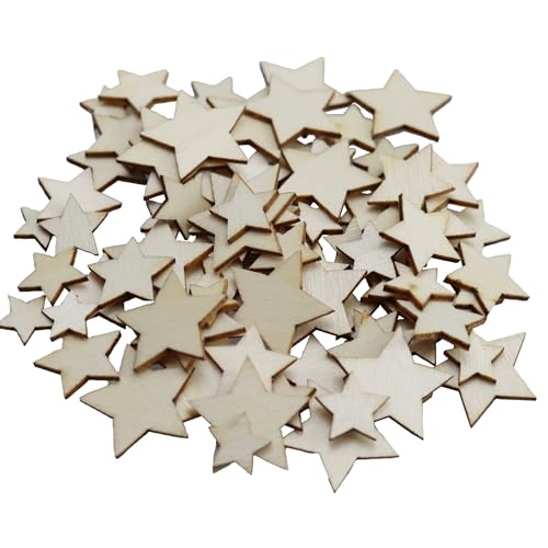 pson 100 Stück unlackierte Holzstücke in Sternform, unlackierte Holz-Sterne, Ornamente, natürliche Holzausschnitte für Bastelprojekte, Dekoration, DIY pson 100 Stück unlackierte Holzstücke in Sternform, unlackierte Holz-Sterne, Ornamente, natürliche Holzausschnitte für Bastelprojekte, Dekoration, DIY von pson
