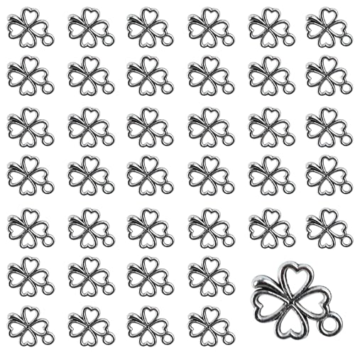 pson 100 Stück vierblättriges Kleeblatt-Glücksbringer-Anhänger, Legierung, Schmuckherstellung, Zubehör, antikes Silber, Charms für Handwerk, DIY, Armbänder, Halsketten von pson