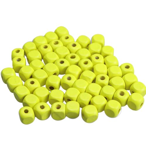 pson 100 x 10 mm gelbe Würfel-Holz-Abstandshalter, großes Loch, natürliche Holzperlen für Heimwerker, Armbänder, Halsketten, Schmuck, Bastelprojekte, Künstler von pson
