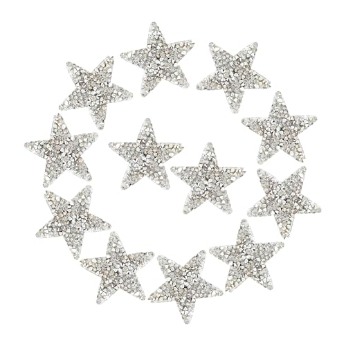 pson 12 Stück Sternförmige Hotmelt-Strass-Flicken, Glitzerkristall-Applikationen für Bastelarbeiten, Kleidungsreparatur, Jeans, Taschen und Hochzeitsdekorationen (Silber) von pson