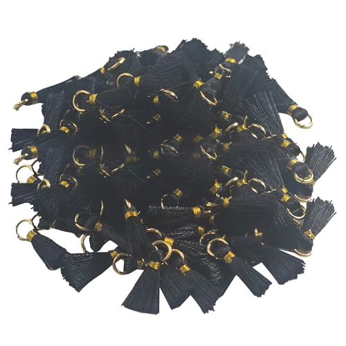 pson 125 schwarze Mini-Quasten mit goldenem Sprungring, 2 cm, kleine Quasten für Schmuckherstellung, Ohrringzubehör, Bastelarbeiten, Dekorationen pson 125 schwarze Mini-Quasten mit goldenem Sprungring, 2 cm, kleine Quasten für Schmuckherstellung, Ohrringzubehör, Bastelarbeiten, Dekorationen von pson