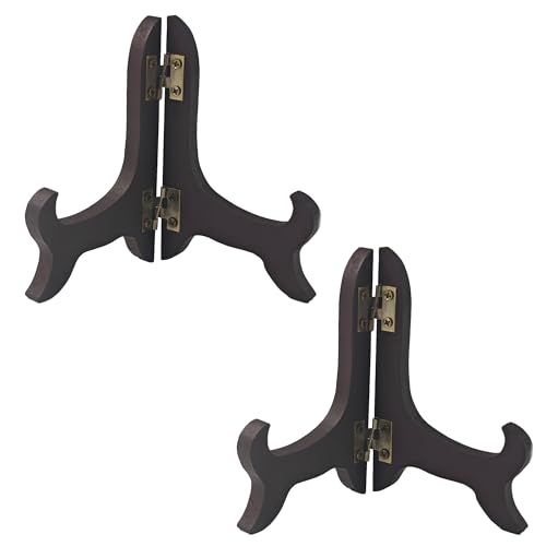 pson 2 x 10,2 cm große Holz-Staffelei-Tellerhalter, klappbarer Präsentationsständer für dekorative Teller, Bilderrahmen, Bücher und Kunstwerke (braun) von pson