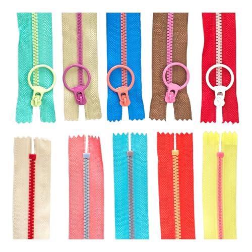 pson 20 Stück 20 cm Ende, nicht trennende Harzreißverschlüsse mit Ringzügen zum Nähen, Schneidern, Kleidung, Taschen und Zubehör (bunt) von pson