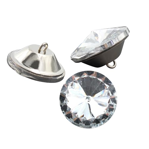 pson 25 Stück 30 mm Strass-Kristall-Knöpfe, klare Tufting-Knöpfe, Polsterknöpfe mit Metallschlaufe zum Nähen, Sofa, Bett, Kopfteil, DIY, Basteln, Dekoration von pson