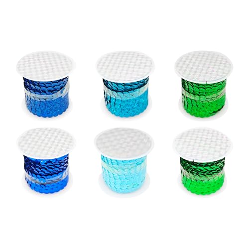pson 27,7 m x 0,6 cm 6 Farben Spangle Pailletten Streifen, Nähband für Bastelarbeiten, Kleiderverzierung, Stirnbänder und Kostümdekoration (blaue Serienfarben) von pson