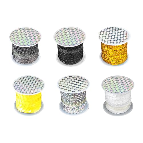 pson 27,7 m x 0,6 cm 6 Farben Spangle Pailletten Streifen, Nähband für Bastelarbeiten, Kleiderverzierung, Stirnbänder und Kostümdekoration (dunkle Serienfarben) von pson