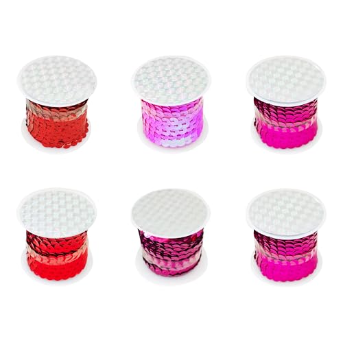pson 27,7 m x 0,6 cm 6 Farben Spangle Pailletten Streifen, Nähband für Bastelarbeiten, Kleiderverzierung, Stirnbänder und Kostümdekoration (rote Serienfarben) von pson