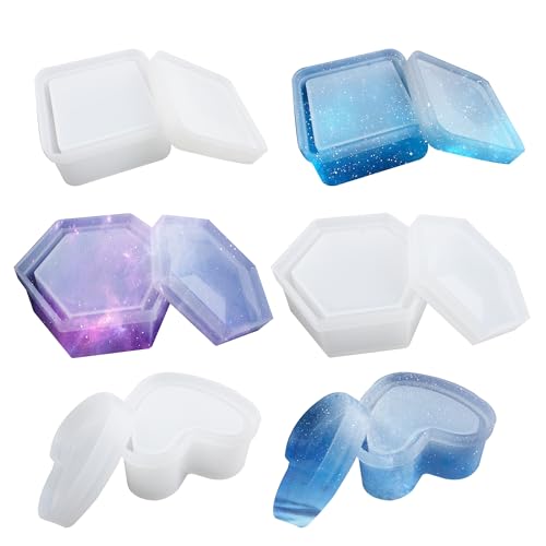 pson 3 x Schmuckkästchen-Formen, Silikonformen mit Herzform, sechseckiger Form und quadratischer Form für Heimwerker, Handwerk, Harzboxherstellung von pson