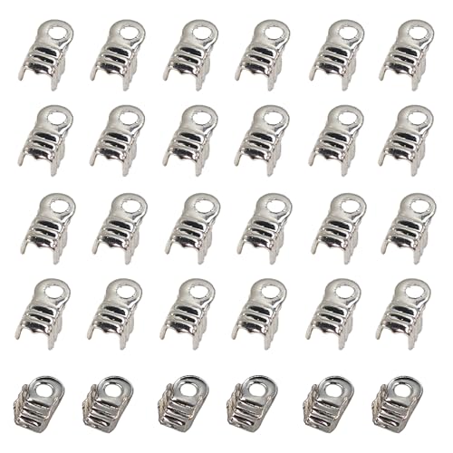 pson 300 Stück 3 x 6 mm umklappbare Kordelenden, Crimp-Endspitzen für Halsketten, Armbänder, Bastelarbeiten und Zubehör (Weiß K) von pson
