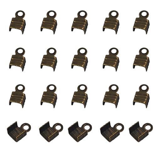 pson 300 Stück 4 x 6,5 mm umklappbare Kordelenden, Crimp-Endspitzen für Halsketten, Armbänder, Bastelarbeiten und Zubehör (Antikbronze) von pson