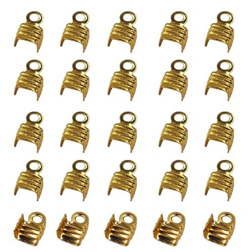 pson 300 Stück 4 x 6,5 mm umklappbare Kordelenden, Crimp-Endspitzen für Halsketten, Armbänder, Bastelarbeiten und Zubehör (Gold) von pson