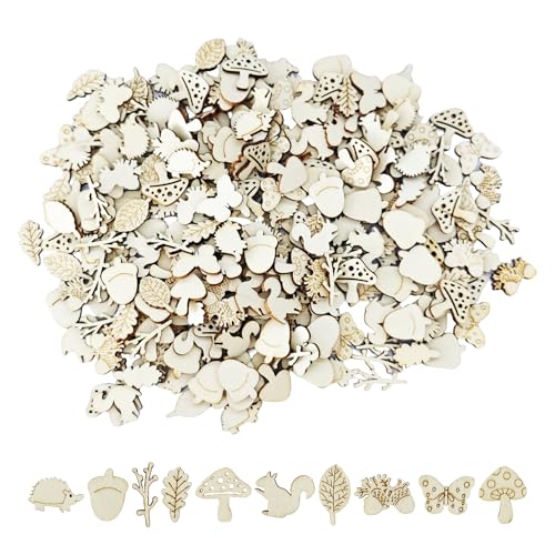 pson 300 Stück Pilz- und Eichhörnchen-Holzausschnitte, Bastelverzierungen, unlackierte Holzformen für Heimdekoration, Scrapbooking und Handwerk (zufällig) von pson