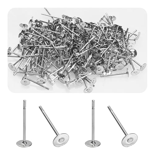 pson 600 Stück 4 mm Durchmesser Edelstahl-Ohrringpfosten, flache Ohrstecker, hypoallergene Ohrstecker für Schmuckherstellung, DIY, Handwerk von pson