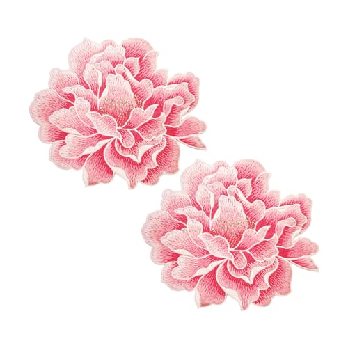 pson Aufnäher mit Pfingstrosen, bestickt, zum Aufnähen auf Stoff, Blumen-Applikationen für DIY-Kleidung, Rucksäcke, Hüte, Kunst, 2 Stück (Rosa) von pson