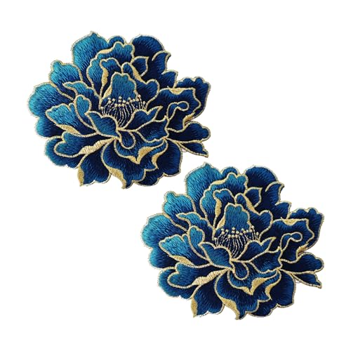 pson Aufnäher mit Pfingstrosen, bestickt, zum Aufnähen auf Stoff, Blumen-Applikationen für DIY-Kleidung, Rucksäcke, Hüte, Kunst, Dunkelblau, 2 Stück von pson