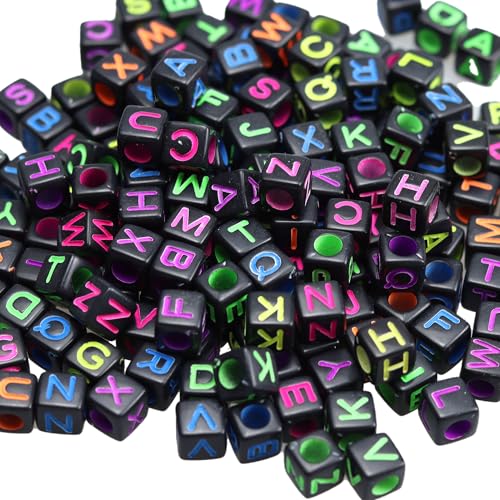 pson Bunte Alphabet-Perlen aus Acryl, 6 x 6 mm, schwarze Würfel-Buchstabenperlen für Schmuckherstellung, Armbänder, DIY, Handwerk, 1000 Stück von pson