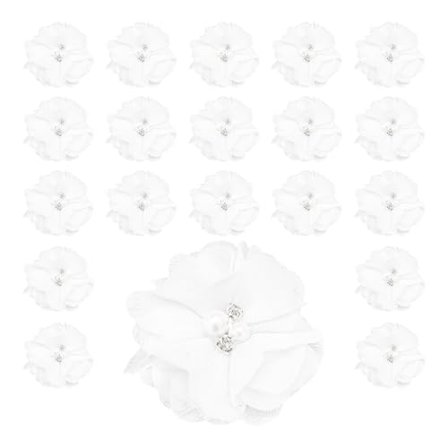 pson Chiffonband mit Blumen und Perlen zum Basteln, Hochzeitsdekoration, Haarschmuck, Kleider, 20 Stück (weiß) von pson