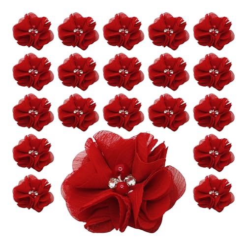 pson Chiffonband mit Blumen und Perlen zum Basteln, Hochzeitsdekoration, Haarschmuck, Kleider, Rot, 20 Stück pson Chiffonband mit Blumen und Perlen zum Basteln, Hochzeitsdekoration, Haarschmuck, Kleider, Rot, 20 Stück von pson