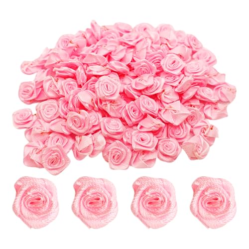 pson Mini-Satinband-Rosen, Stoffrosetten, Applikation für Bastelprojekte, Nähen, Hochzeitsverpackungen, Party-Dekorationen, 125 Stück (Rosa) von pson