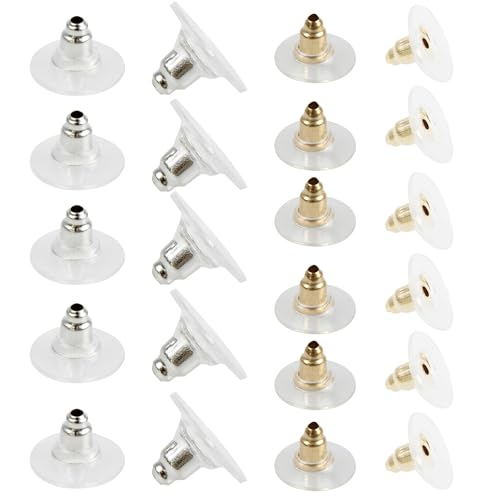 pson Ohrring-Verschlüsse, goldene und silberne Kunststoff-Ohrring-Verschlüsse, sichere Ohrring-Stopper für Fischhaken, Ohrstecker, Ohrringrückseite Ersatzteil (10 mm Durchmesser) von pson