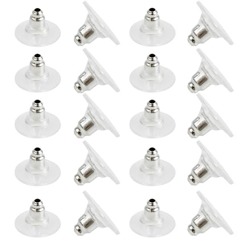 pson Ohrring-Verschlüsse, silberfarbene Kunststoff-Ohrring-Verschlüsse, sichere Ohrring-Stopper für Fischhaken, Ohrstecker, Ohrringrückseite, Ersatzteil (10 mm Durchmesser) von pson