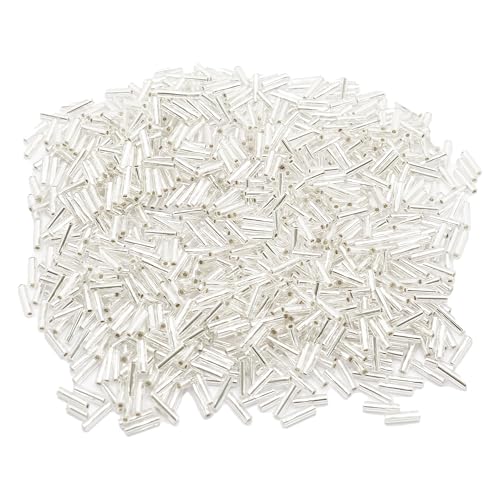 pson Röhrenförmige Glasperlen für Schmuckherstellung, Bastelarbeiten und Kleidungszubehör (Silber), 1000 Stück/30 g von pson