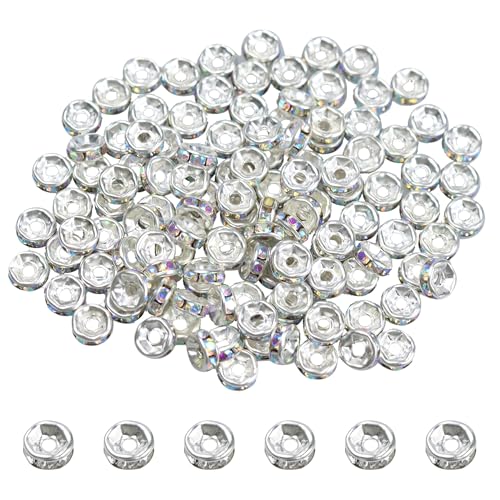 pson Rondelle-Abstandshalter, 10 mm, versilberte Kristall-AB-Perlen, lose Strassperlen für Schmuckherstellung, DIY, Basteln, 200 Stück von pson