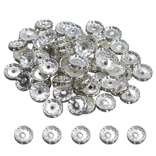 pson Rondelle-Abstandshalter-Perlen, versilbert, Kristall-Charms, Strass, lose Perlen für Schmuckherstellung, DIY, Basteln, 100 Stück von pson