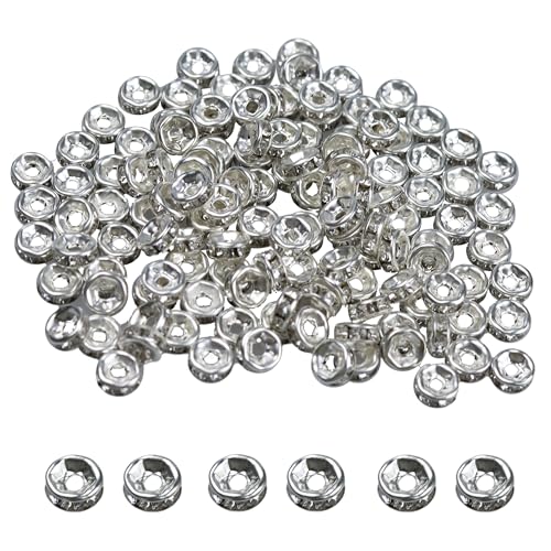 pson Rondelle-Abstandshalter-Perlen, versilberte Kristall-Charms, lose Strass-Perlen für Schmuckherstellung, DIY, Basteln, 8 mm, 200 Stück von pson